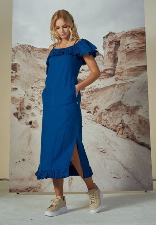 Princess blue lininė suknelė su raukiniais