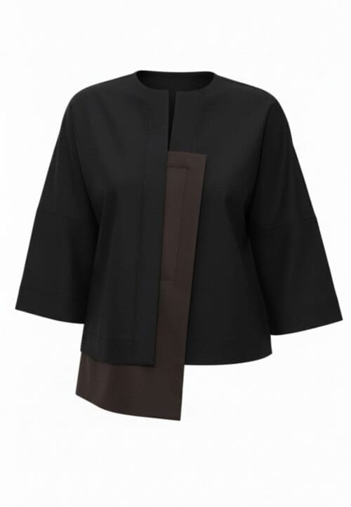 Juoda asimetrinė vilnos palaidinė