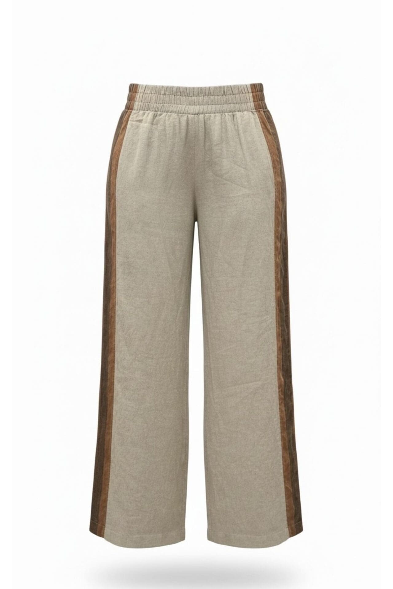 tiesios linines kelnes ant gumos