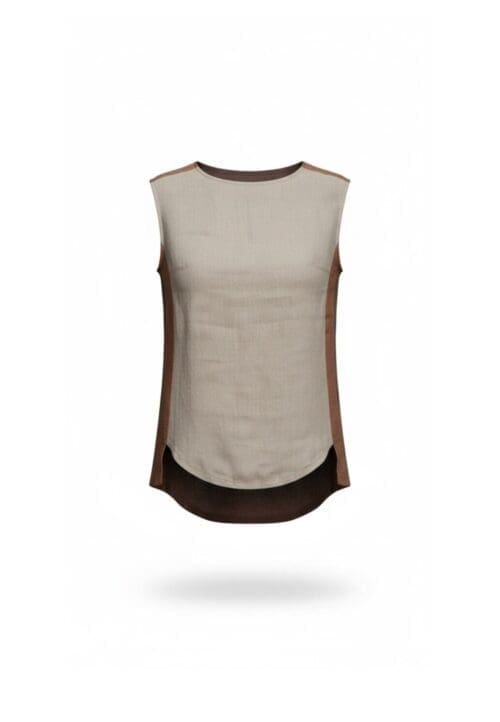 Trijų spalvų berankovė lininė palaidinė