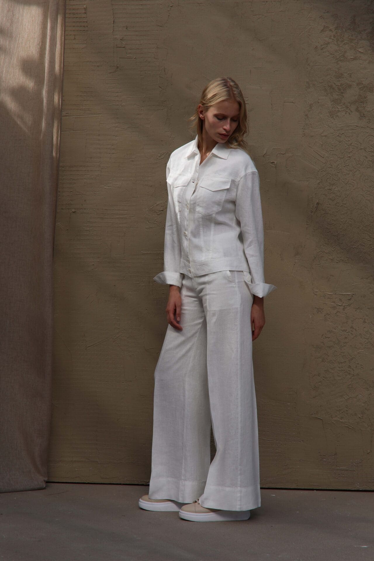 100% Lininis baltas švarkas švarkelis - Vaizdas 3